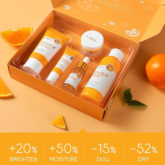 Vitamin C Skincare Set, Moisturizing Face Skin Care Kit with Facial Cleanser, Face Serum, Face Cream, Eye Cream, Toner For Hydrating Skin, Anti-Aging Skin