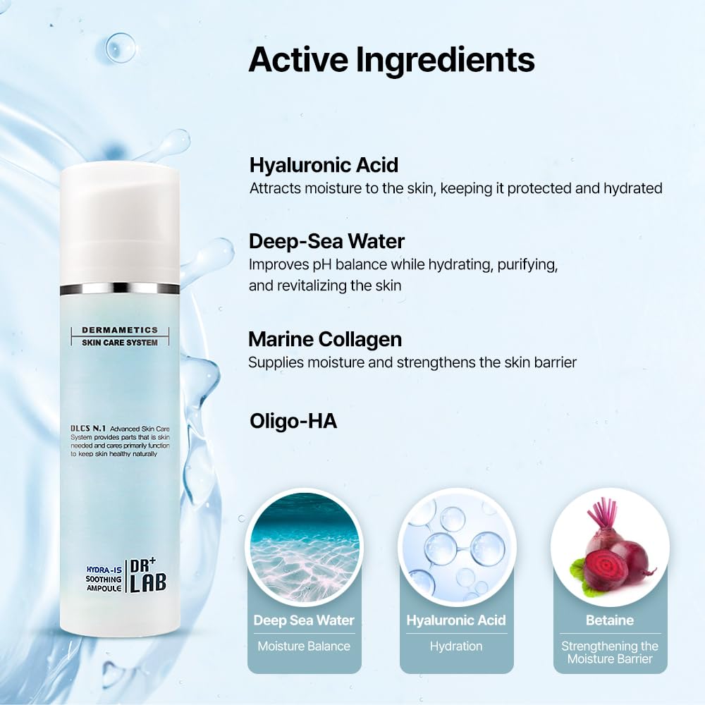 DR+LAB Hydra-15 Soothing Ampoule 5.07 fl oz /150ml Deep Hydrating Moisturizing for Dry, Sensitive Skin with Hyaluronic Acid Korean Skincare
