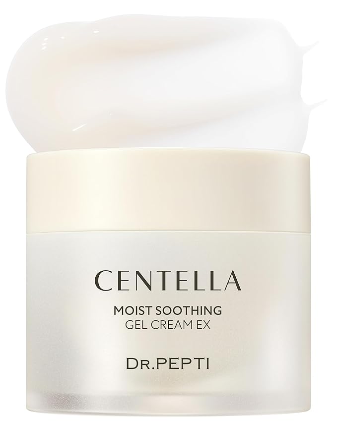 DR.PEPTI Centella Moist Soothing Gel Cream EX - Korean Face Moisturizer Cooling Hydrating for Sensitive Irritated Skin - Hyaluronic Acid Peptides Ceramide Makeup Booster Cream, 2.37 fl.oz