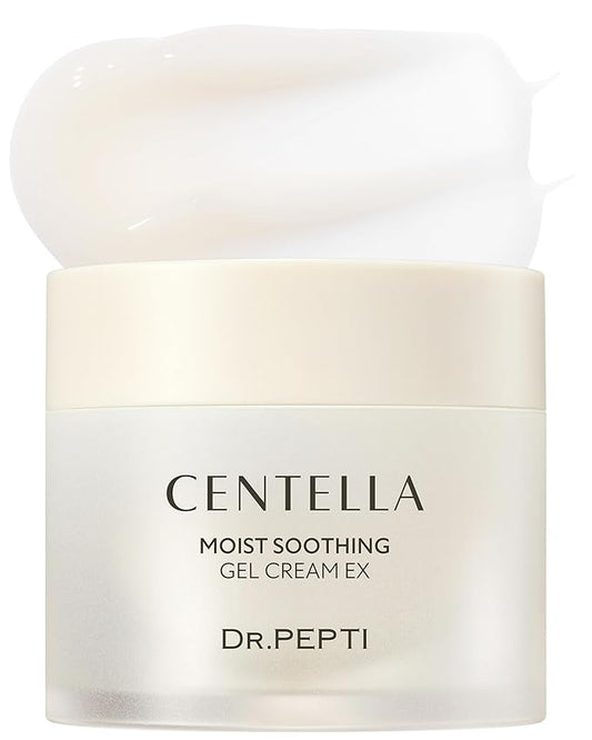 DR.PEPTI Centella Moist Soothing Gel Cream EX - Korean Face Moisturizer Cooling Hydrating for Sensitive Irritated Skin - Hyaluronic Acid Peptides Ceramide Makeup Booster Cream, 2.37 fl.oz