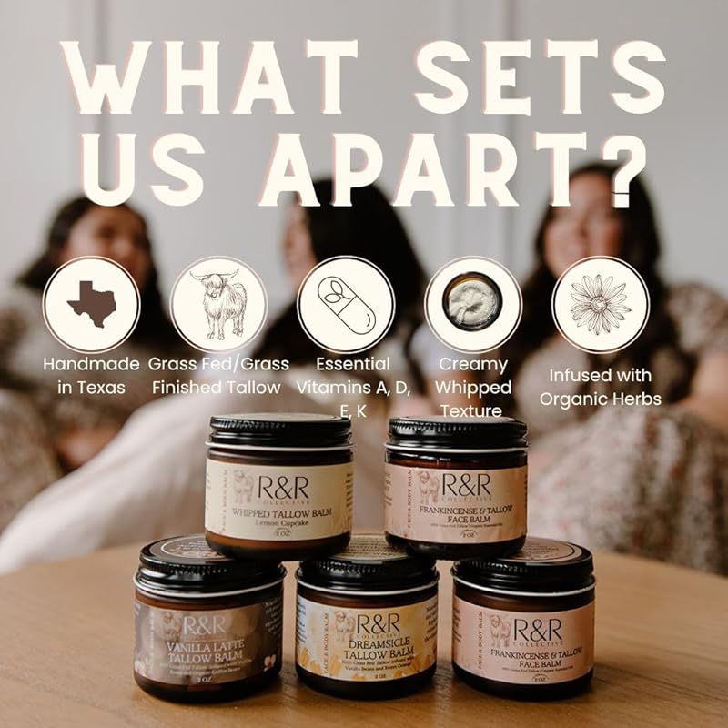 Handmade Tallow Balm (Wildflower)- 100% Grass Fed Beef Tallow for Skin Care- 100% Natural Whipped Tallow Balm -Original Wildflower Scent -Sensitive & Dry Skin, Eczema, Psoriasis- 2 FL. oz