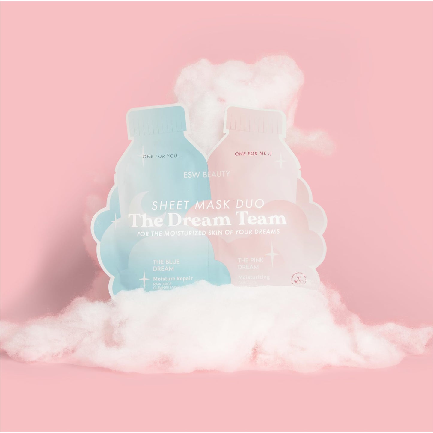 ESW Beauty The Dream Team Face Mask Duo – Hydrating & Moisture Repair Skincare Set – Includes The Pink Dream & Blue Dream – Vegan, Cruelty-Free, Clean Skincare for Glowing Skin