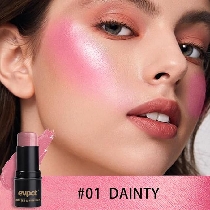 Kaely 2Pcs Cream Blush Stick for Cheeks,Pink Red Lightweight Hydrating,01+05