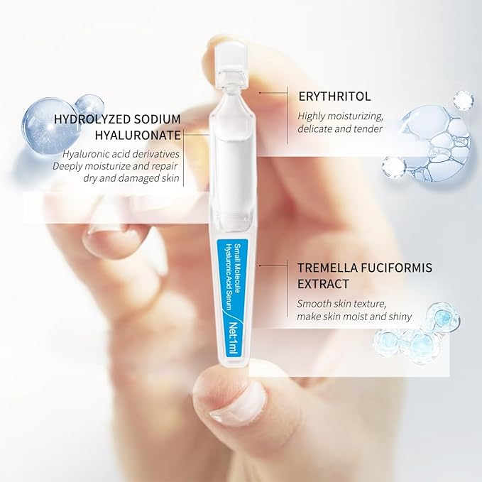 Small Molecule Hyaluronic Acid Face Serum + Ceramide Repairing Serum, One-Day Ampoule Duo for All Skin Types, Deep Hydration & Barrier Strengthening, Day & Night Routine