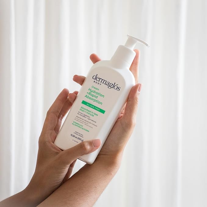 Dermaglos Moisturizing Body Cream | Hydration + Rapid Absorption, 24Hour Duration | Daily moisturizer For all Skin Types Even Sensitive | With Vitamin A, Vitamin E, Allantoin, Glycerin | 10.58 Oz
