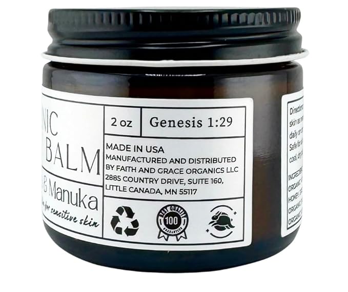 Organic Tallow Balm, Vanilla and Manuka Honey, All-purpose Moisturizer, Safe for sensitive skin, Healing balm, 2 oz glass jar