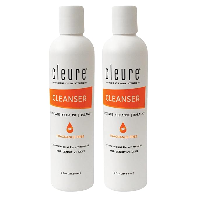 Cleure Lotion Cleanser for Dry Sensitive Skin, Free of Fragrance, Gluten, Paraben, Salicylate and Non Comedogenic (8 oz, 2 Pack)