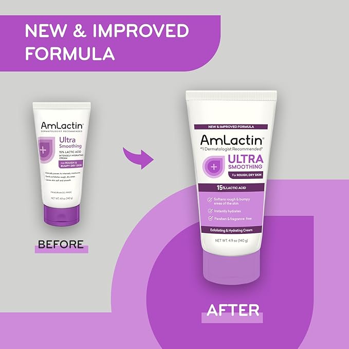 AmLactin Intensive Healing Body Lotion for Dry Skin – 7.9 oz Pump Bottle & Ultra Smoothing-4.9 oz Body & Hand Cream with 15% Lactic Acid-Exfoliator and Moisturizer for Rough and Bumpy Dry Skin