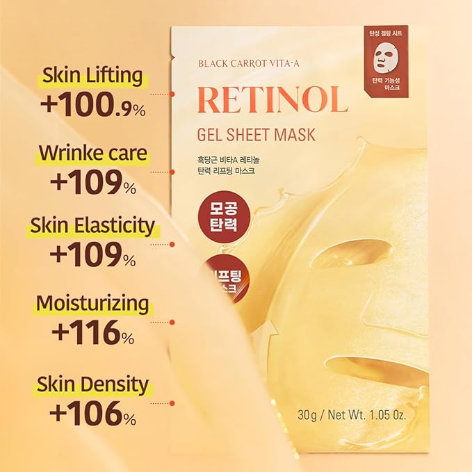 GOODAL Retinol + Black Carrot Gel Sheet Mask – Intensive Hydration & Pore-Lifting, Cooling, Skin-Firming Facial Mask [4EA]