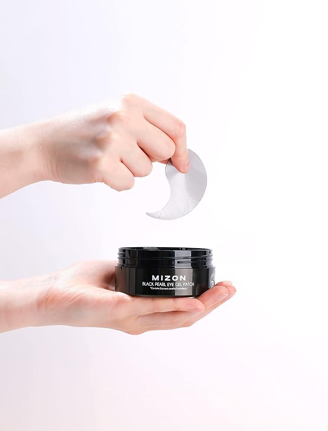 MIZON Pearl Eye Gel Patch Masks, Eye Treatment Mask Reduces Wrinkles and Puffiness, Dark Circles treatment, Hydrogel Eye Patches (Black Pearl)