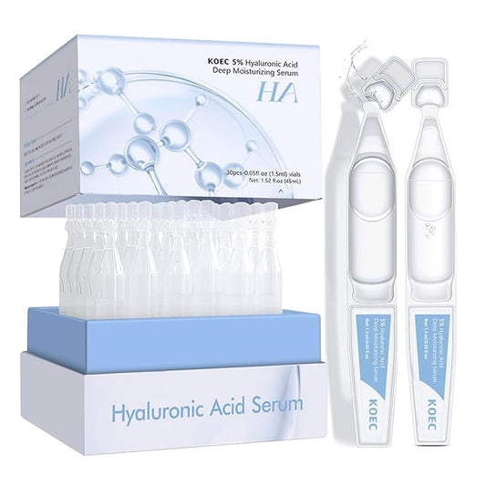 5% Hyaluronic Acid Serum,Ultra Hydrated Vial of Hyaluronic Acid Tubes，Awaken Natural Perfection for Face Serum Hydrated ，Anti-Aging, Deep Moisturizing, Revitalizing Skin (1.5ml*30Pcs)