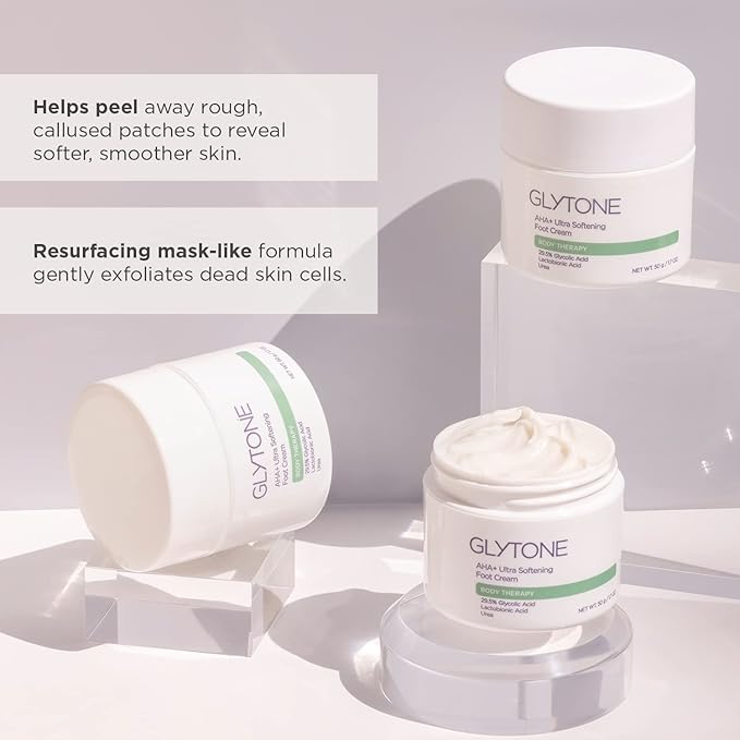 GLYTONE AHA+ Foot Cream for Dry Cracked Heels & Feet | Exfoliate, Hydrate & Retexturize Dry, Rough Foot with Exfoliating 29.5% Glycolic Acid, Moisturizing Lactobionic Acid & Urea - 1.7 Oz