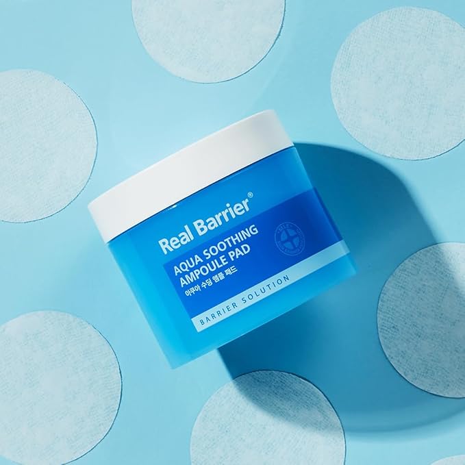 Real Barrier Aqua Soothing Ampoule Pad, 70 Pads l Hyaluronic Acid Facial Serum | Redness Relief for Sensitive Skin | Facial Moisturizer for Dry Skin| Calming Chamomile Extract| Korean Skincare