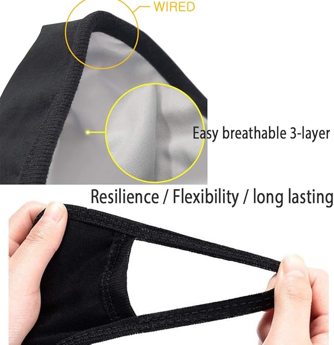 2-Pack Unisex Cloth Washable Reusable Cover-100% Cotton 3 Layer black outdoor