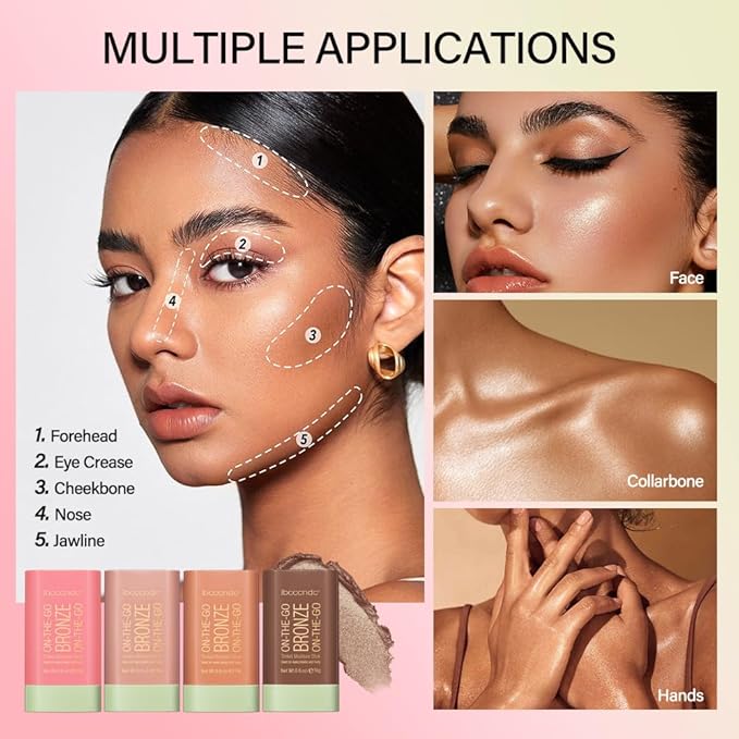 Cream Contour Stick,Multi-Use On The Go Bronzer Stick,Long-lasting