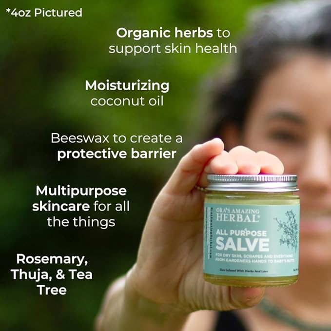 Ora's Amazing Herbal All Purpose Salve, Natural Healing Ointment, Tea Tree Balm, Comfrey Calendula Thyme Plantain, Hand Salve, Rash Cream, Dry Skin Repair, Itch Relief, 1 oz Glass Jar