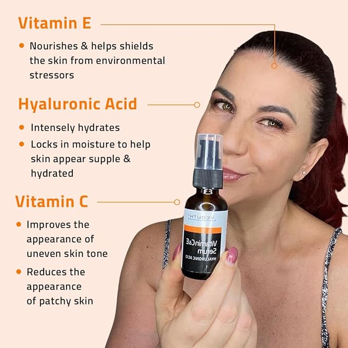 YEOUTH Vitamin C Face Serum with Hyaluronic Acid, Hydrating Vitamin C Serum for Face, Targets the Appearance of Dull Spots 1oz