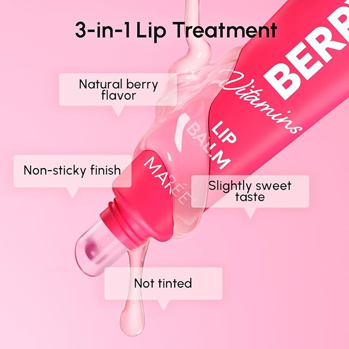MAREE Lip Balm Hydrating - Lip Balms & Moisturizers - Peptide Lip Treatment Not Tinted - Lip Butter Moisturizer for Very Dry Lips Care Products - Berry Lipbalm - Balsamo Labial Hidratante de Labios