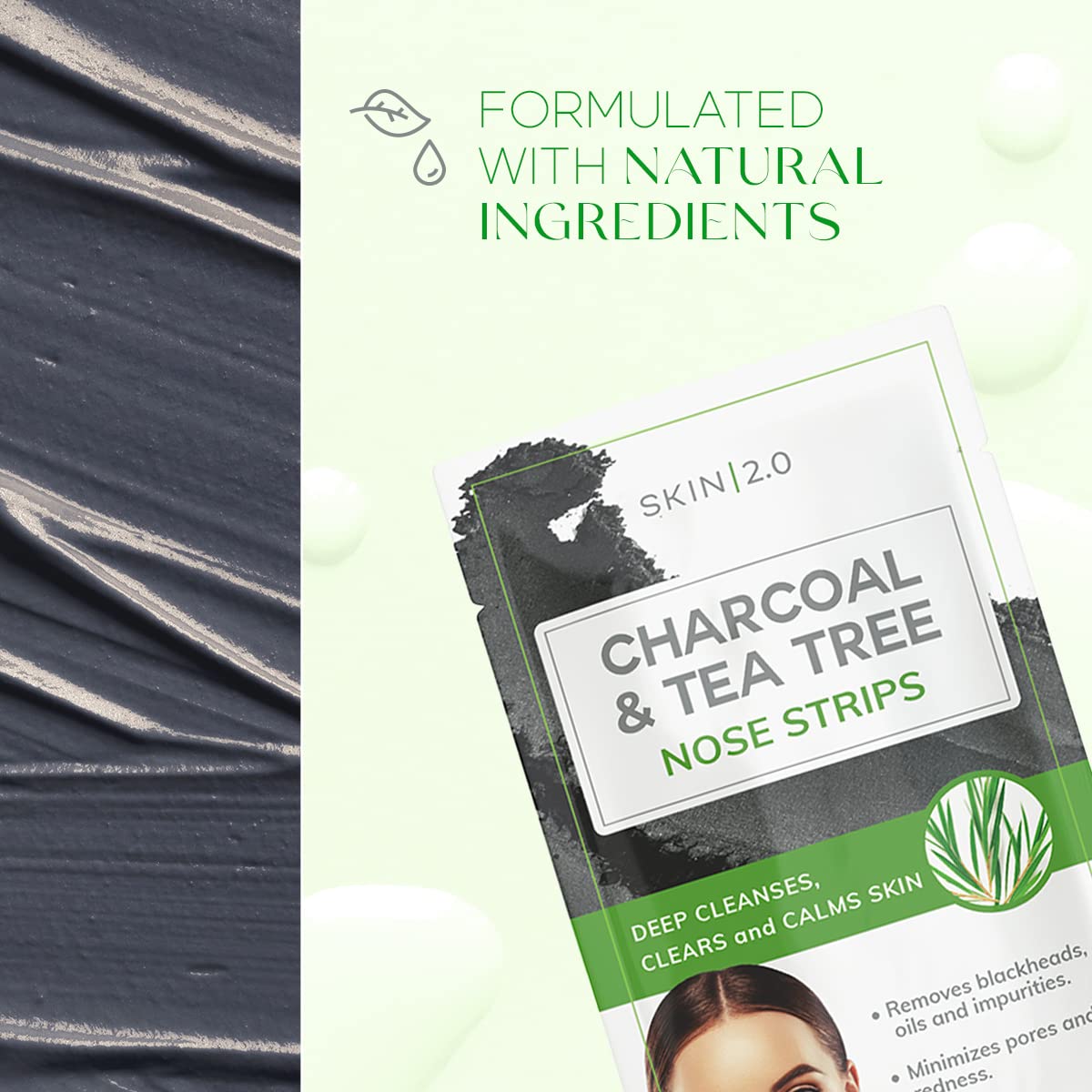 Skin 2.0 Tea Tree & Charcoal Peel-Off Face Mask - Blackhead Remover, Reduces Acne & Pores, Deep Cleansing - Dermatologist Tested Korean Skincare - Clean Beauty, Cruelty-Free - 6.7 Fl oz