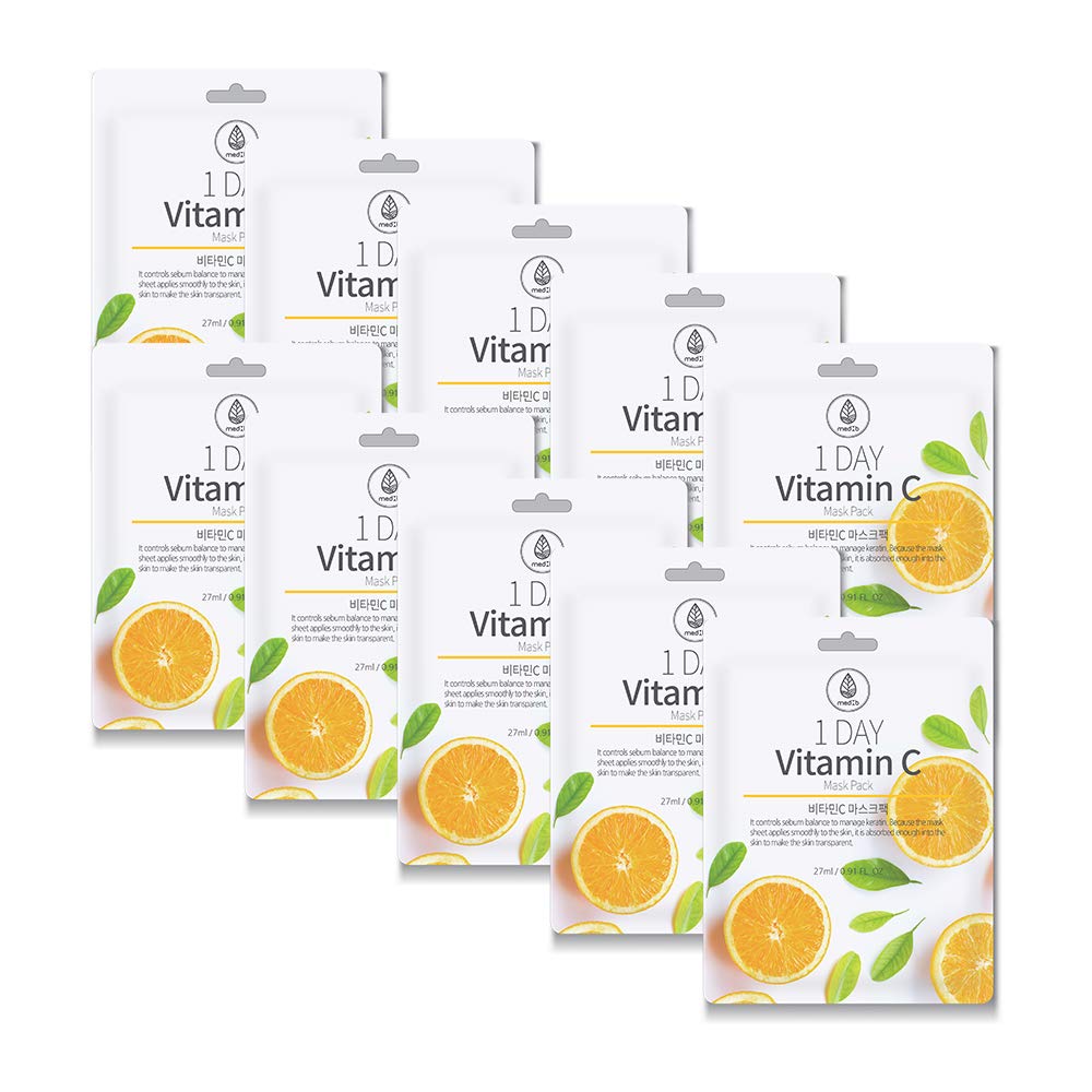 MEDB 1 Day Snail & Vitamin C Mask Pack - 10 Sheet Set, Daily Facial Sheet Masks with Hyaluronic Acid, for Hydrating, Brightening & Even Glowy Complexion, Korean Skincare