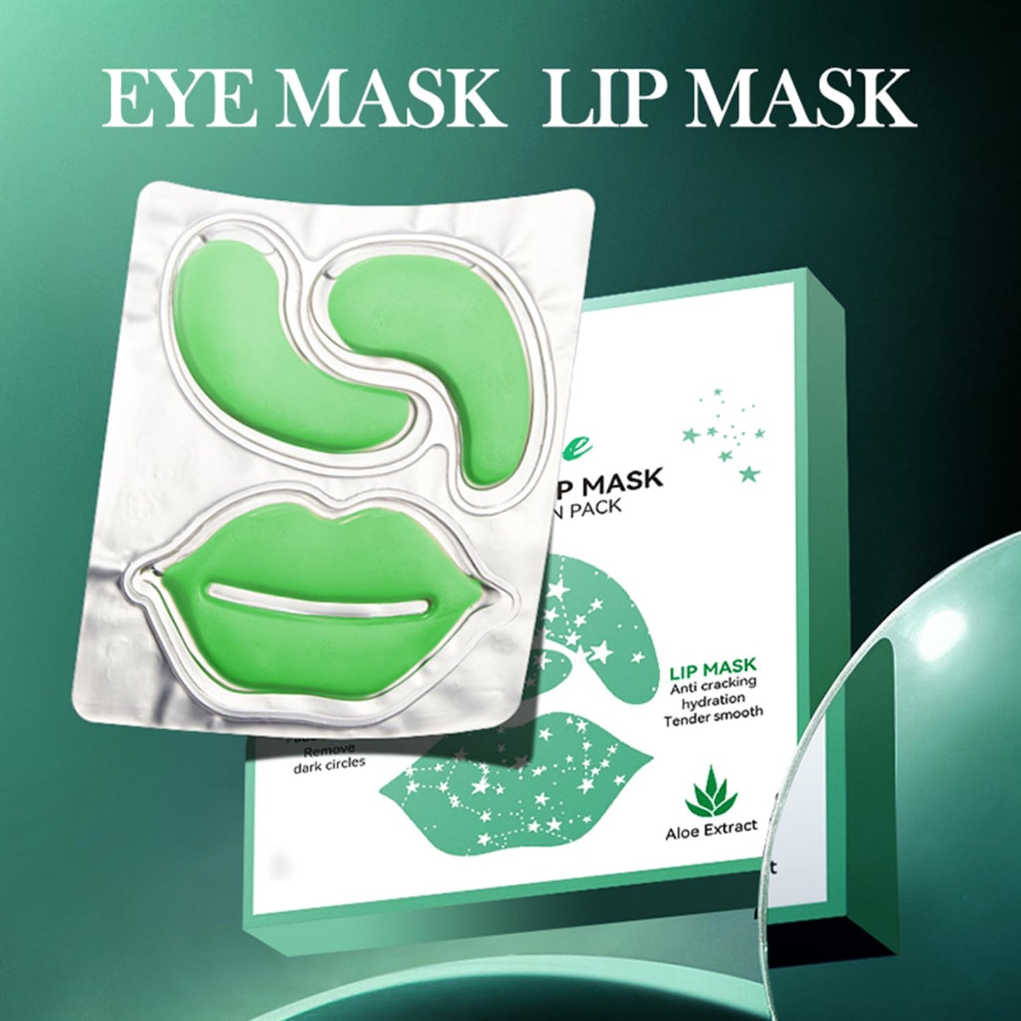 10 Pairs Aloe Vera Under Eye Patches and Moisturizing Lip Mask Set - 10 Pcs Aloe Vera Under Eye Patches, Refines Eye mask Lines Essence for Women Gifts