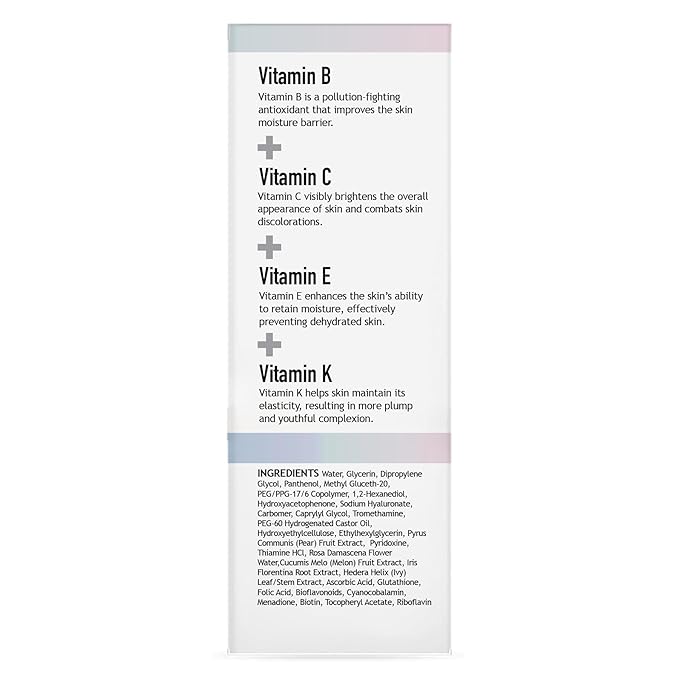 CLARA'S NEW YORK Multi Vitamin Facial Serum with Vitamins B, C, E, K – Antioxidant Hydrating, Redness Calming, Sebum Control – Lightweight, Non-Greasy, 30ml / 1 fl oz, Made in USA
