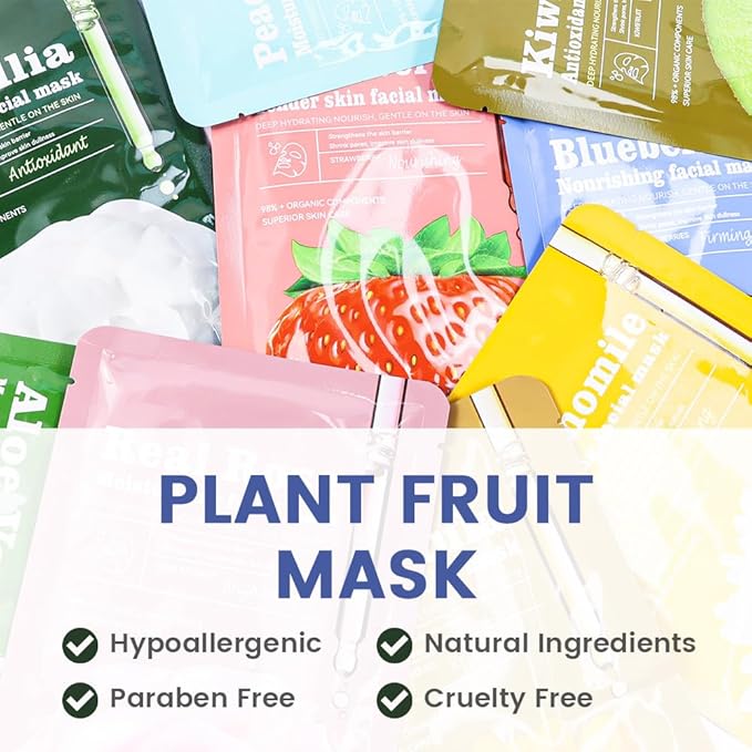 Face Masks Skincare,Facial Masks for Women Skin Care,Sheet Masks Beauty with Natural Ingredients,Birthday Party Spa Gift for Kids Teens Girls,Hydrate Nourish Soothe for All Skin Types 8 Pack