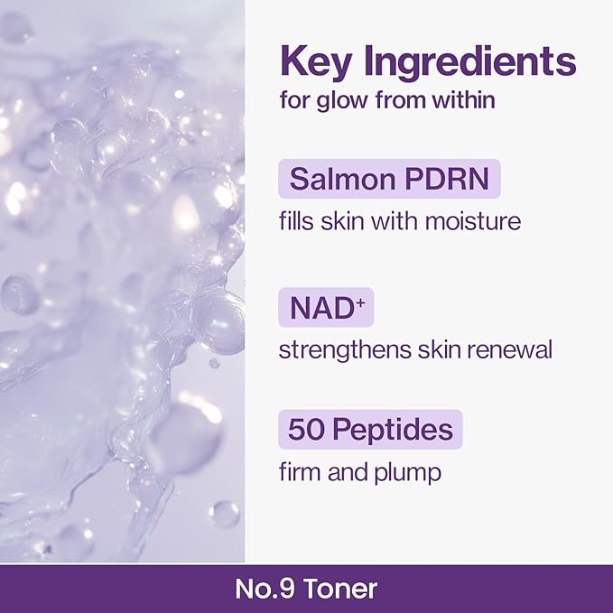 numbuzin No.9 Toner | NAD+ PDRN Glow Boosting Toner | Glowing, Firming, Hydrating, Elasticity, Wrinkles, Fine Lines, Korean Skincare | Salmon PDRN, Peptides, NAD | Essence for Dry Skin | 5.07 fl. Oz