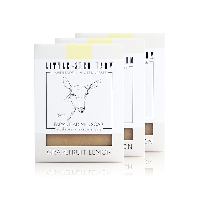 Little Seed Farm Organic Goat’s Milk Soap – 3 Pack of Grapefruit Lemon Facial and Body Soap Bars with Turmeric – Natural, Handmade and Cruelty Free – Balancing For Sensitive Skin, Net Wt. 4.75oz