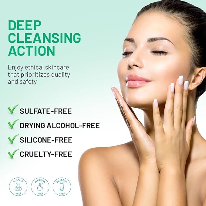 Facial Cleanser for All Skin Types, 8 Oz, Daily Face Cleaner, Deep Pore Cleansing Facewash - Removes Makeup, Impurities and Dead Skin Cells Without Irritation