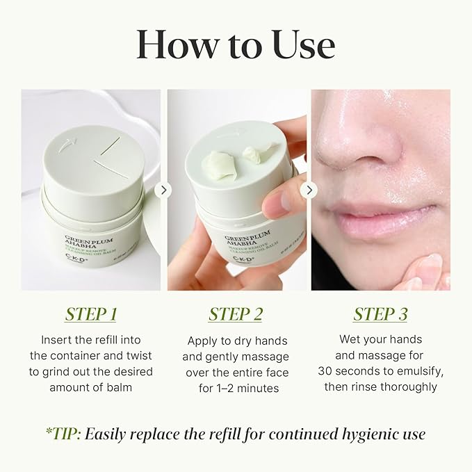 CKD Green Plum AHA·BHA Grinding Cleansing Oil Balm [Refill] - Sherbet Balm Cleanser for Makeup, Sebum & Blackhead Removal. Exfoliating with 4-Acid Complex for All types of Skin.1.75 fl oz