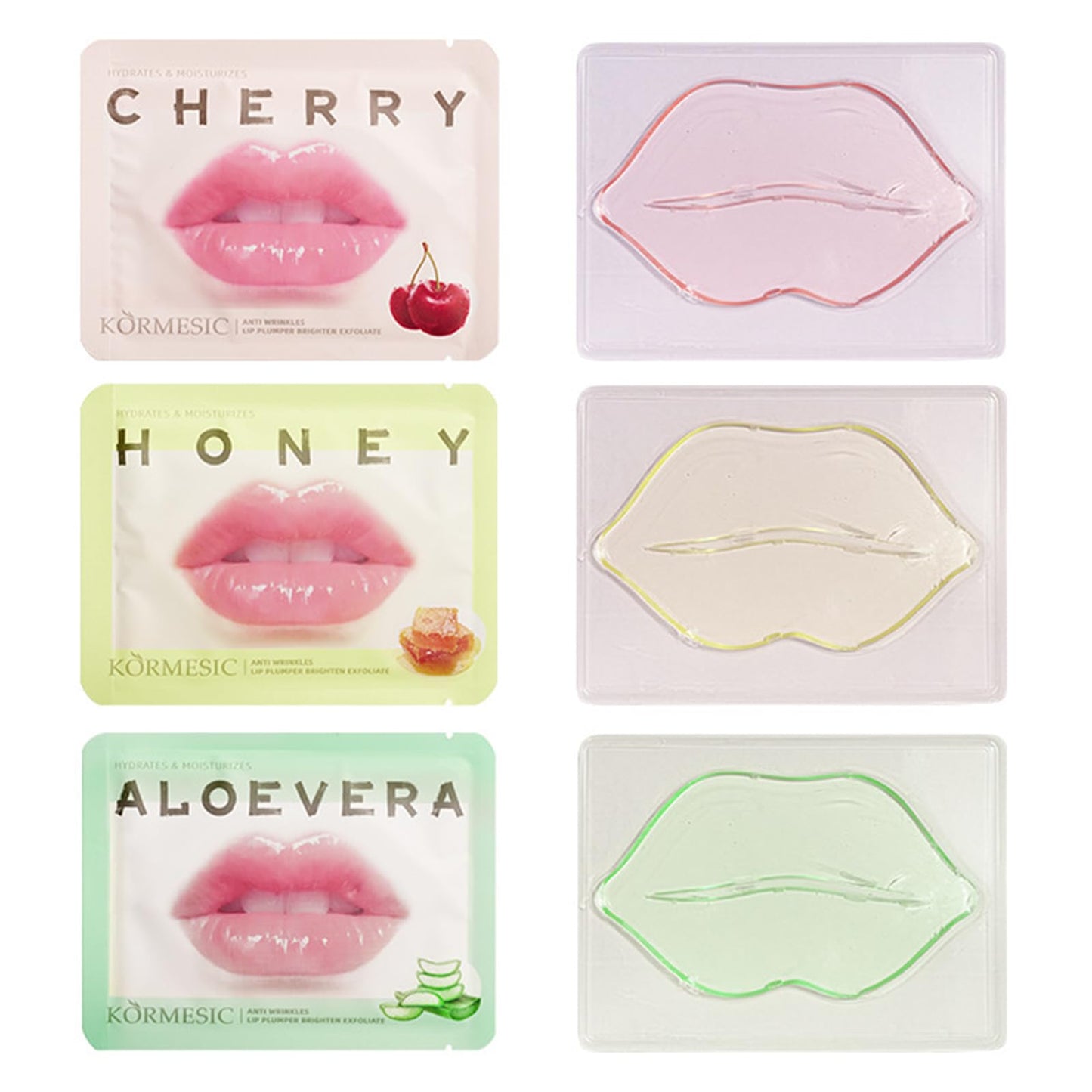 30 Pcs Collagen Crystal Lip Masks, Honey & Cherry & Aloevera Lip Care Gel Pads Treatment, Moisturizing & Reducing Chapped, Anti-Aging & Wrinkles Lip Patches, Remove Dead Skin