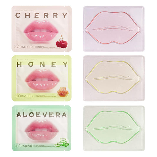 30 Pcs Collagen Crystal Lip Masks, Honey & Cherry & Aloevera Lip Care Gel Pads Treatment, Moisturizing & Reducing Chapped, Anti-Aging & Wrinkles Lip Patches, Remove Dead Skin