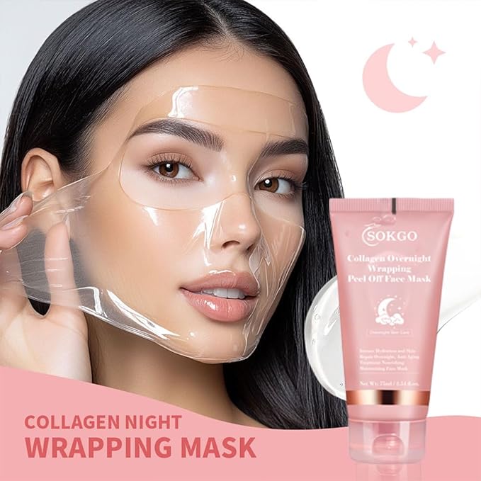 Collagen Overnight Wrapping Mask, Intensive Hydration Anti Aging Overnight Skin Treatment, Boosts Elasticity and Firmness, Revitalizes Dull Skin Reduces Fine Lines and Wrinkles (1PCS)