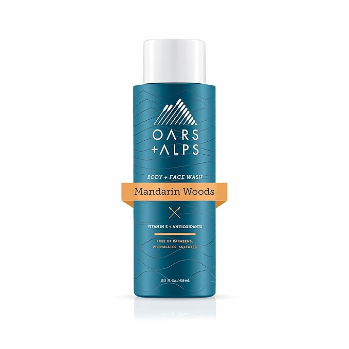 Oars + Alps Mens Moisturizing Body and Face Wash, Skin Care Infused with Vitamin E and Antioxidants, Sulfate Free, Mandarin Woods, 13.5oz, 1 Pack