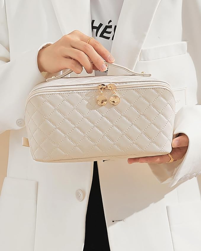 EACHY Travel Makeup Bag,Large Capacity Cosmetic Bags for Women,Waterproof Portable Pouch Open Flat Toiletry Bag Pattern Makeup Bag