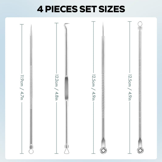 FEITA Blackhead Remover Pimple Popper Tool Kit, Comedone Pimple Extractor Acne Tools for Face Nose, Stainless Acne Needle Zit Popping Removal Facials Tool, Silver 4Pcs