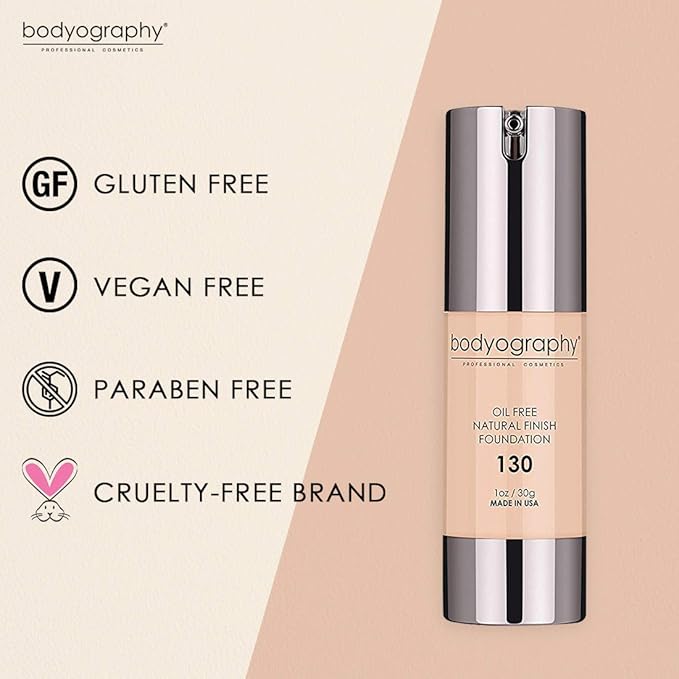 BODYOGRAPHY - NATURAL FINISH Foundation (Light #130): Oil-Free Gluten-Free, Paraben-Free