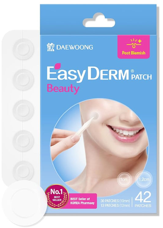 EasyDerm Beauty Patch(42 Counts) - 100% Hydrocolloid Pimple Patch for Zit Spot Care, K-beauty, Daewoong Pharmaceutical
