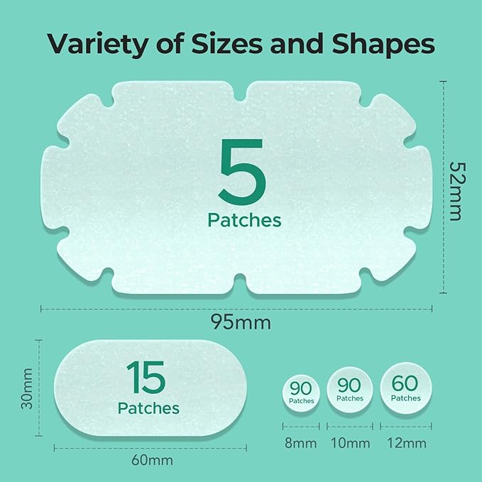 XXL Pimple Patches for Body, Large Hydrocolloid Acne Patches, 5 Sizes Big Hydrocolloid Bandages for Back, Chest, Shoulders Zit Breakouts, Blemish Patch for Face (Oval, Dot 260 Count)