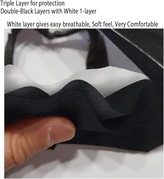 2-Pack Unisex Cloth Washable Reusable Cover-100% Cotton 3 Layer black outdoor