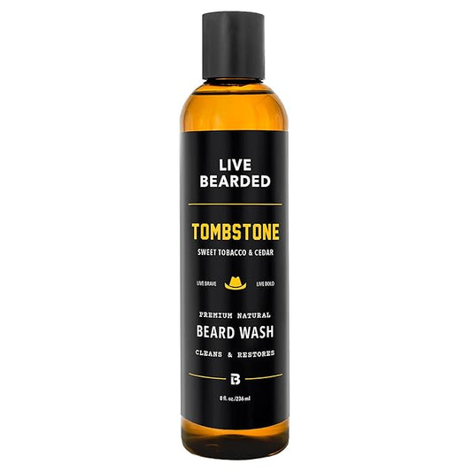 Live Bearded Beard Wash, 8 fl oz - Water-Based Face Cleanser with All-Natural Ingredients for a Gentle, Deep Clean - Made in the USA | Tombstone Scent - Sweet Tobacco, Cedar