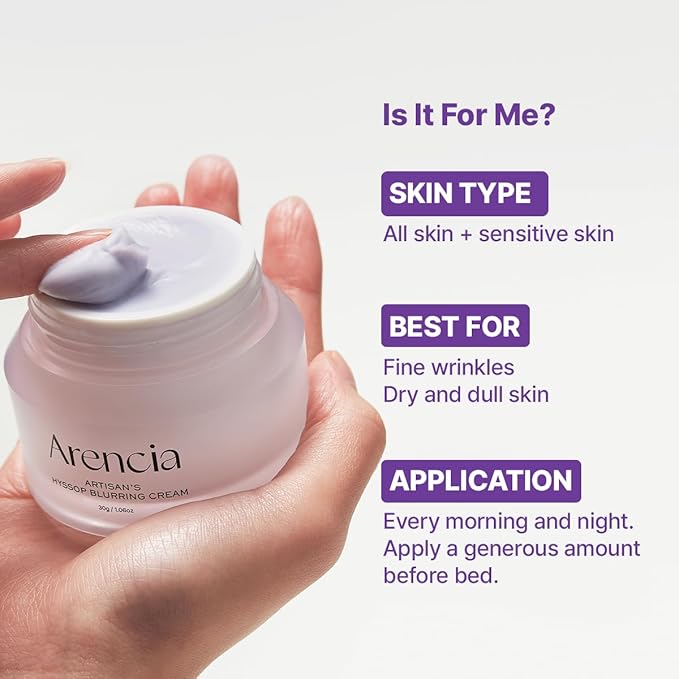 Hyssop Blurring Cream, Intense Collagen Face Moisturizer & Night Repair Cream for Anti-Aging, Nourishing Skin Barrier, Premium Korean Skincare, 1oz