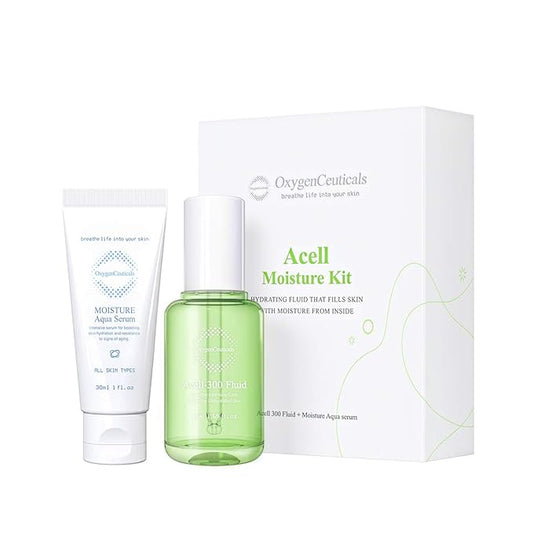 Acell Moisture Kit – Hydrating Serum & Oil-Free Ampoule for Dehydrated Skin, Acell-300 Fluid 30ml + Moisture Aqua Serum 30ml
