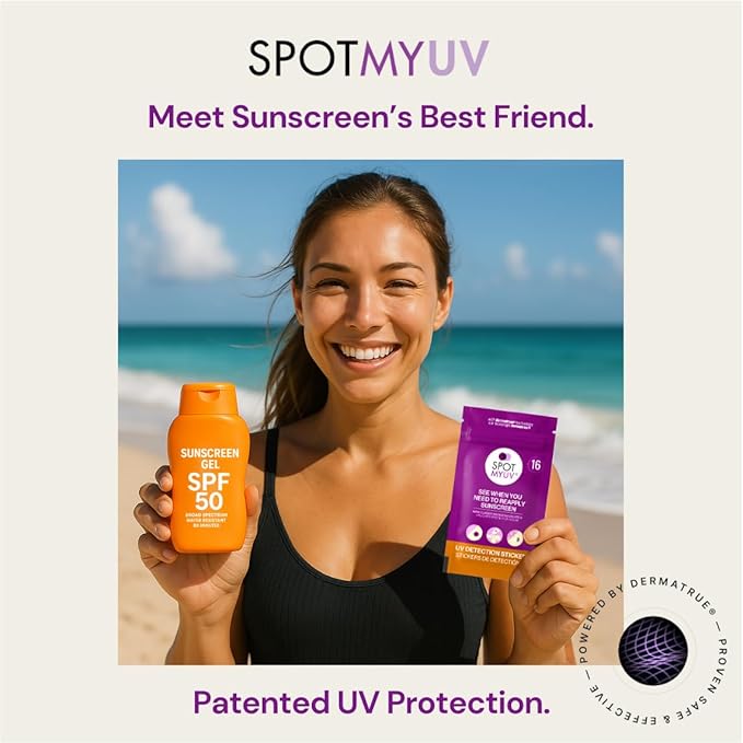 SpotMyUV UV Detection Stickers for Sunscreen with Patented Dermatrue SPF Sensing Technology, Know When to Reapply Sunscreen to Help Prevent Sunburn, 32 Count