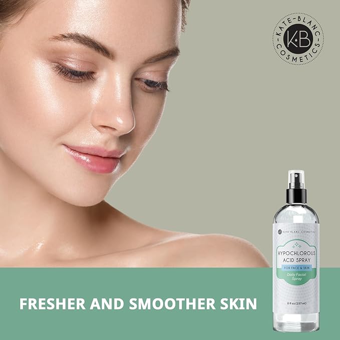 Kate Blanc Cosmetics Hypochlorous Acid Spray for Face and Skin. Gentle Facial Cleanser for Acne-Prone & Sensitive Skin with .02% HOCl (8oz)