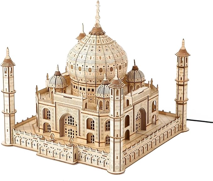 3D Wooden Puzzles for Adults 388pcs LED Light Taj Mahal Castle DIY Wooden Assembly Kit for Teens Home Decor