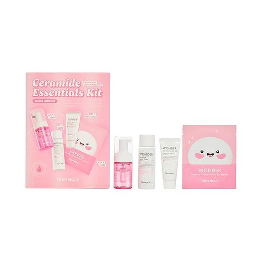 TONYMOLY Wonder Ceramide Mochi Essentials Kit – 4-Piece Set with Ceramide Toner, Cream, Cleanser & Eye Patches – Hydrating, Barrier-Boosting Skincare with Hyaluronic Acid, Vitamin B5 & Centella