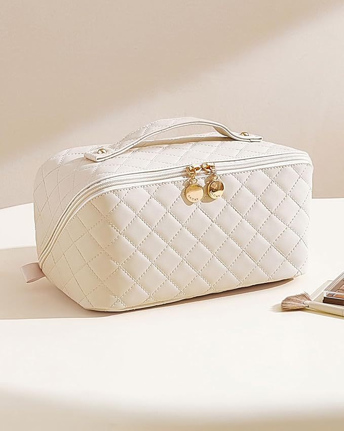 EACHY Travel Makeup Bag,Large Capacity Cosmetic Bags for Women,Waterproof Portable Pouch Open Flat Toiletry Bag Pattern Makeup Bag