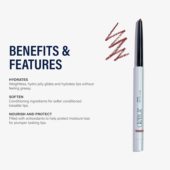 Ortega Beauty Soft Contour Lip Liner By Etienne Flex Tip For Precise Stroke, Plump Definition, Volume, Talc-Free, Smooth Soft Shape for All Day Wear - Blue Agave, Vitamin E for Sculpting Lips